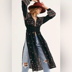 Free People Mykonos Maxi Boho Embroidered Duster Women’s Size Medium